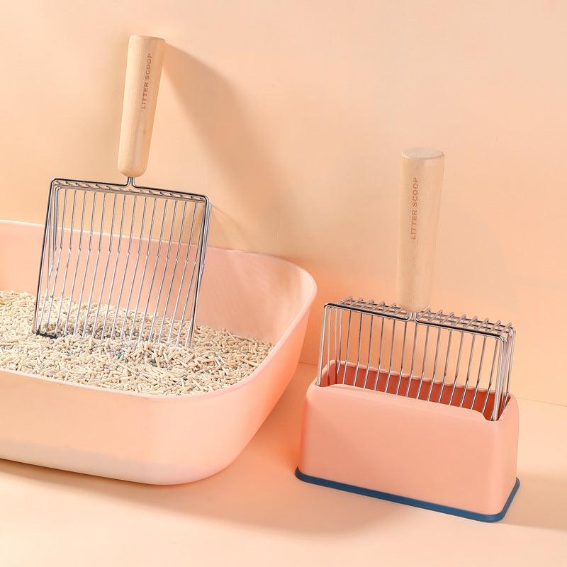 Metallic Cat Litter Scoop Set - Stylish Pet Waste Cleaning Tool With Wooden Handle