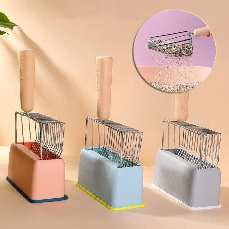 Metallic Cat Litter Scoop Set - Stylish Pet Waste Cleaning Tool With Wooden Handle