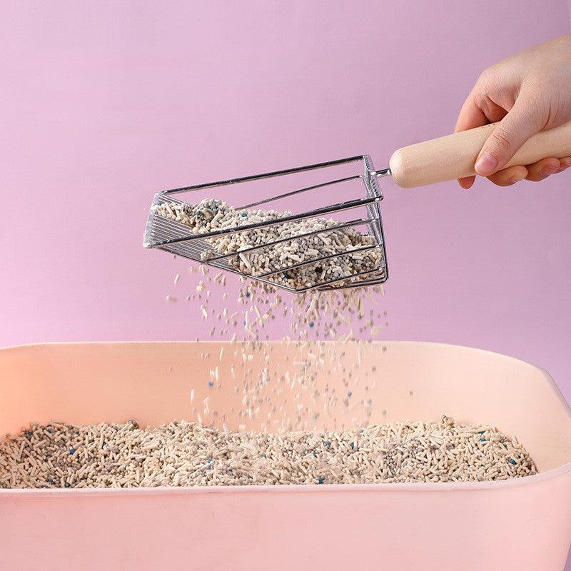 Metallic Cat Litter Scoop Set - Stylish Pet Waste Cleaning Tool With Wooden Handle
