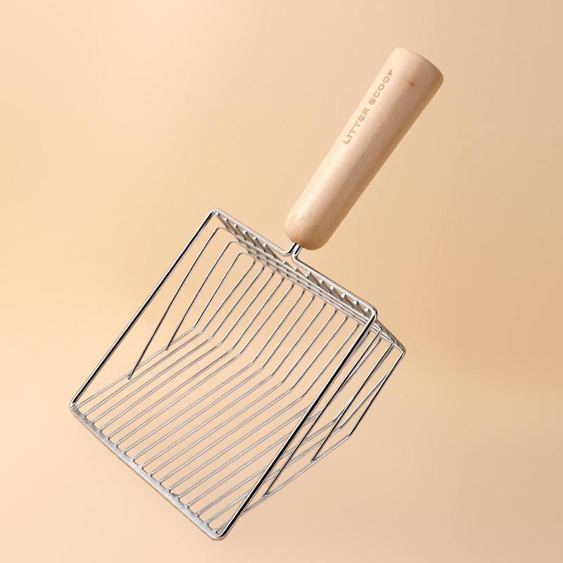 Metallic Cat Litter Scoop Set - Stylish Pet Waste Cleaning Tool With Wooden Handle