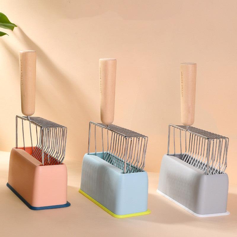 Metallic Cat Litter Scoop Set - Stylish Pet Waste Cleaning Tool With Wooden Handle