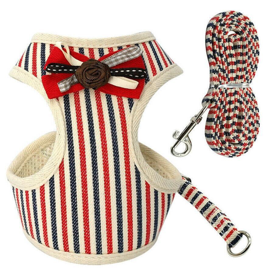 Comfortable Bow Tie Striped Dog Leash With Bells - Available In Multiple Colors And Sizes