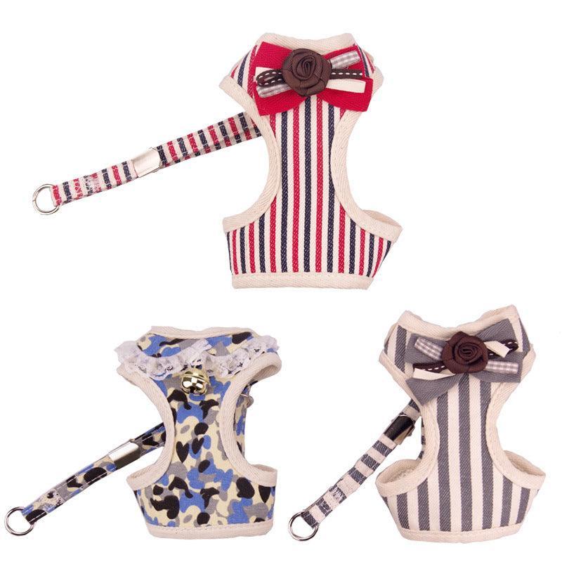 Comfortable Bow Tie Striped Dog Leash With Bells - Available In Multiple Colors And Sizes
