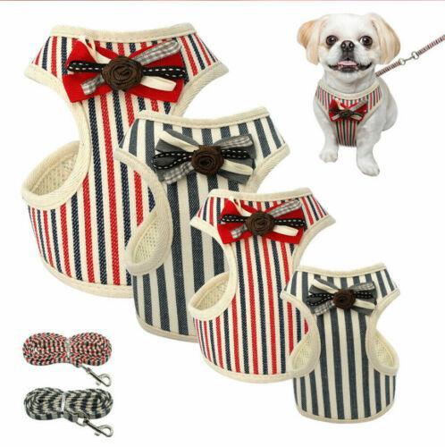 Comfortable Bow Tie Striped Dog Leash With Bells - Available In Multiple Colors And Sizes